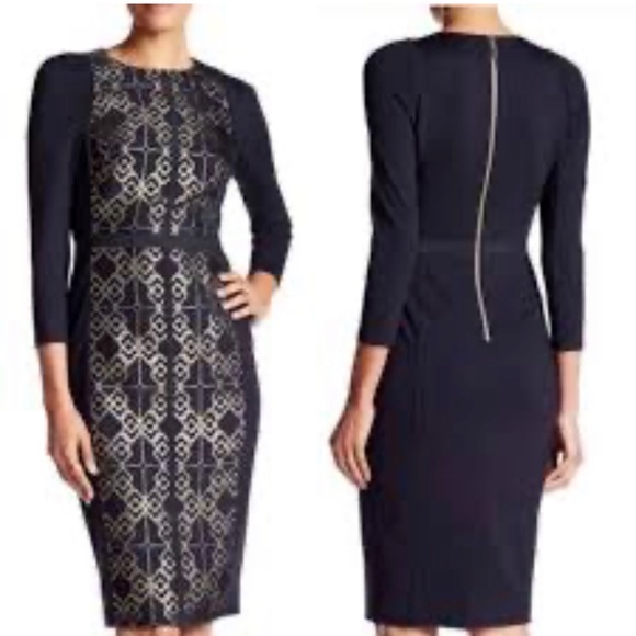 Ted Baker Dresses | Ted Baker Black Mikha Metallic Jacquard Panel Midi - Picture 2 of 8